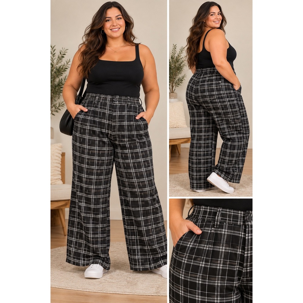 Lane Bryant Plus Size 20 Black White Plaid Stretch Flare Leg Trousers Pants